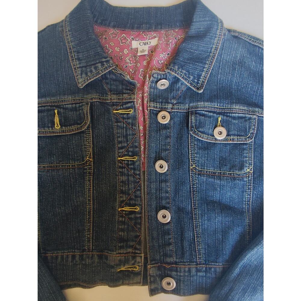 CATO Denim Jacket Crop Fit Long Sleeve Button Fall Fashion Medium Wash XL